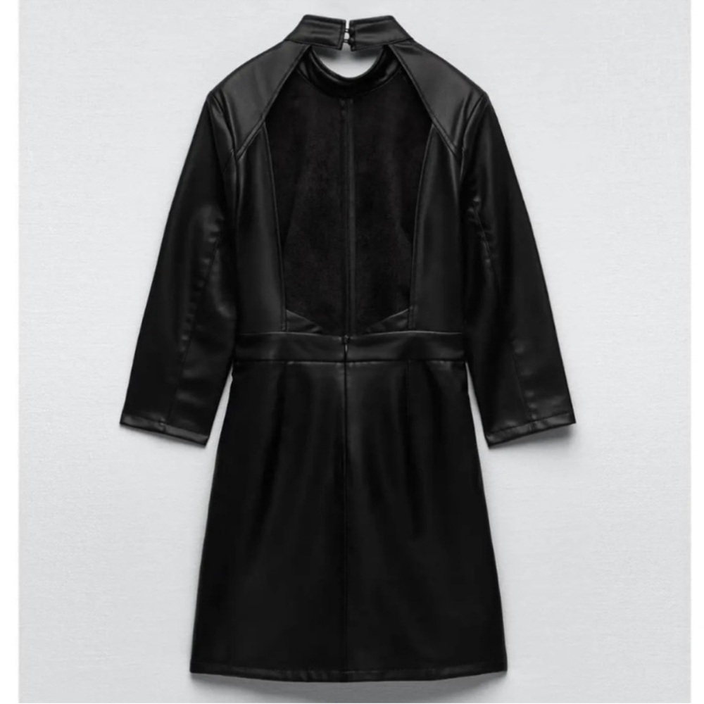 Zara Faux Leather Cutout‑Back Mini Dress – Black, Size S - Picture 3 of 6